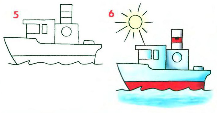 Урок-схема рисования карандашом - пароход